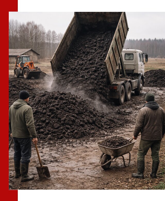 Доставка низинного торфа с разгрузкой и доставкой в Приморско-Ахтарске