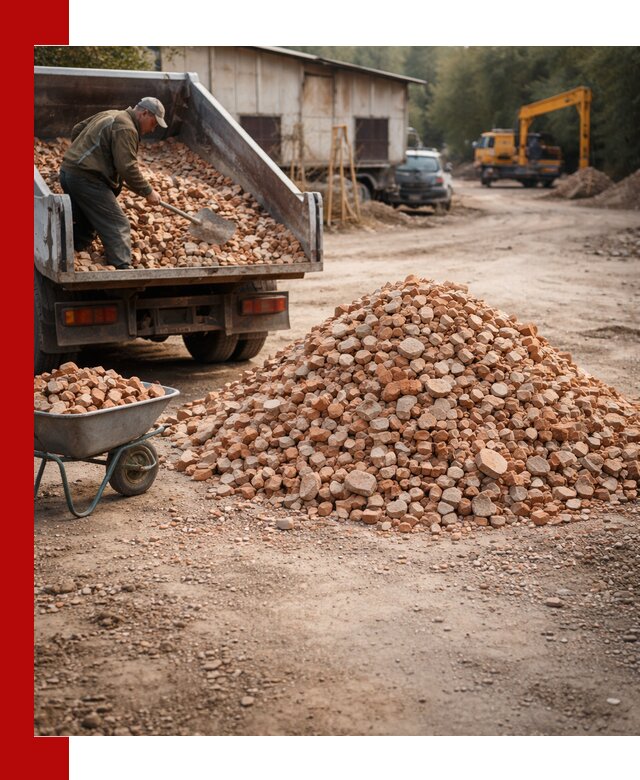 Доставка и подушка из боя кирпича с разгрузкой в Приморско-Ахтарске