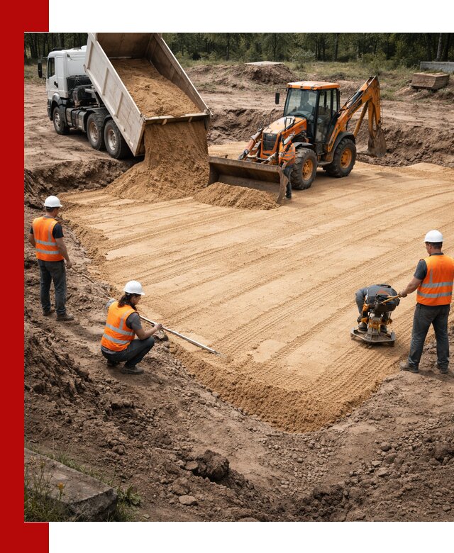 Устройство песчаной подушки для фундаментов и дорог в Приморско-Ахтарске